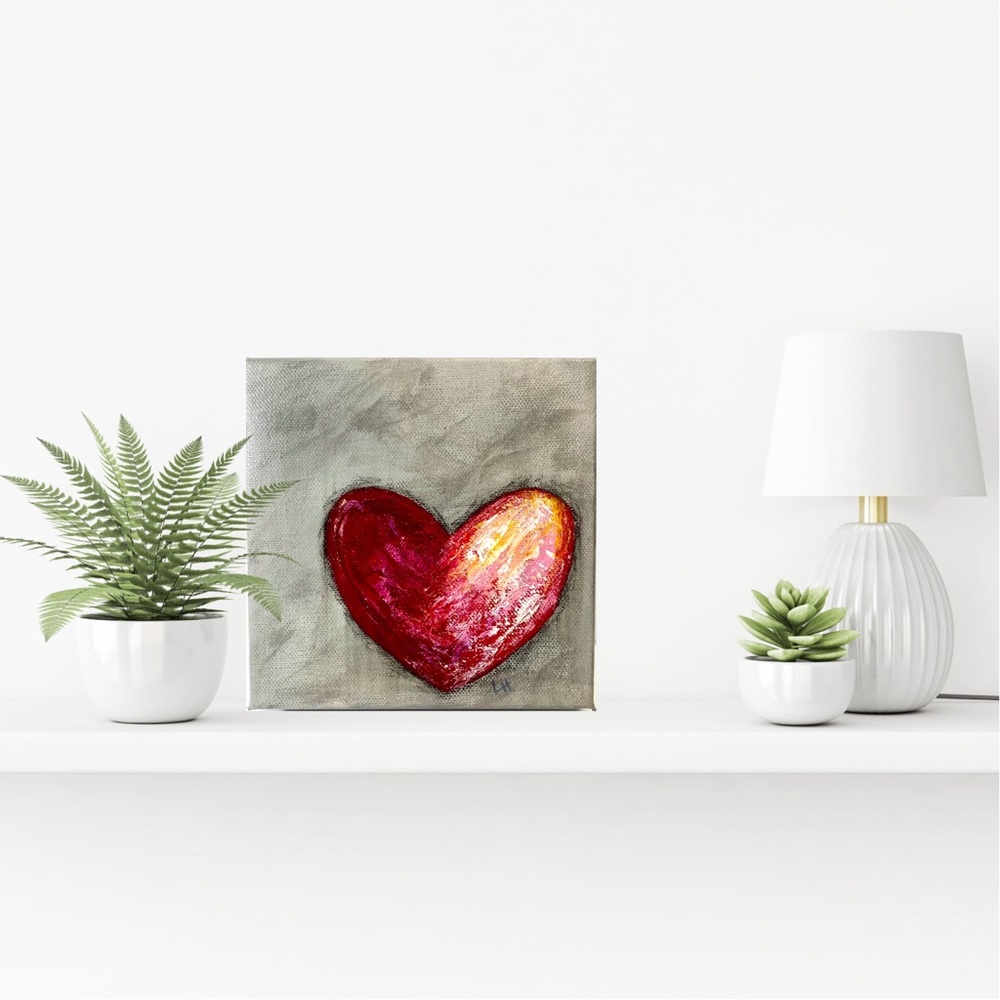 ORIGINAL HANDMADE Acrylic Heart Art on 6” x 6” x 1.5” Gallery Wrapped Canvas